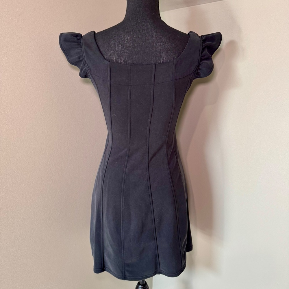 Umgee Womens Black Ruffle‎ Sleeve Button Front Corset Style Mini Dress XS - Picture 2 of 5